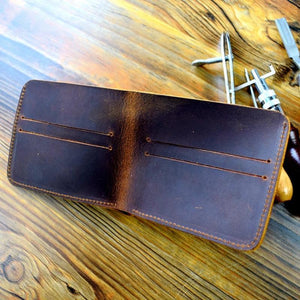 Vintage Leather Purse Engraved Short Wallet
