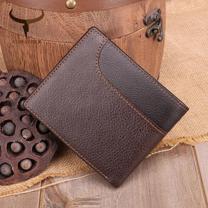 Vintage Cowhide Leather Men Wallet Short Male Purse