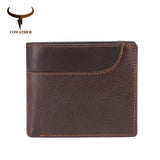 Vintage Cowhide Leather Men Wallet Short Male Purse