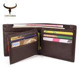 Vintage Cowhide Leather Men Wallet Short Male Purse