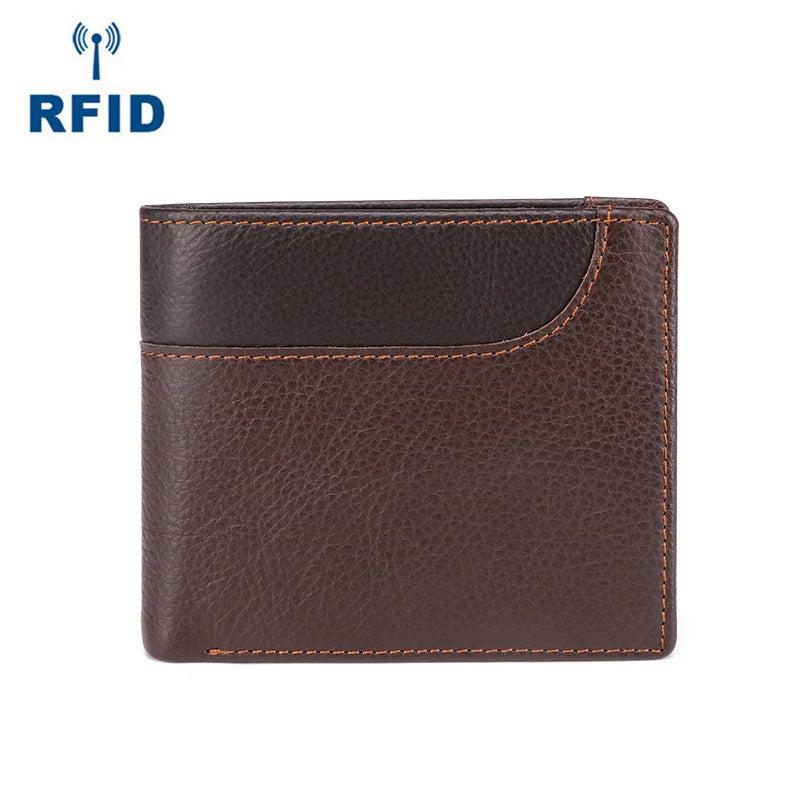 Vintage Cowhide Leather Men Wallet Short Male Purse