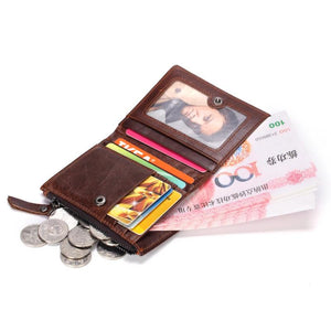 Cow Leather wallet RFID Men's short wallet Zipper bag Vintage Man Purse