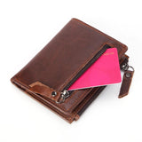 Cow Leather wallet RFID Men's short wallet Zipper bag Vintage Man Purse
