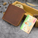 Vintage Crazy Horse Leather Men Wallet - Multi-card Bits Short Purse Money Case
