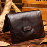 Brown Oil Wax Men Clutch Coin Bifold Purse Wallet for Male