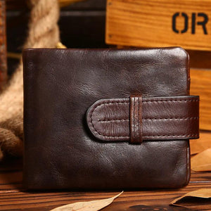 Brown Oil Wax Men Clutch Coin Bifold Purse Wallet for Male