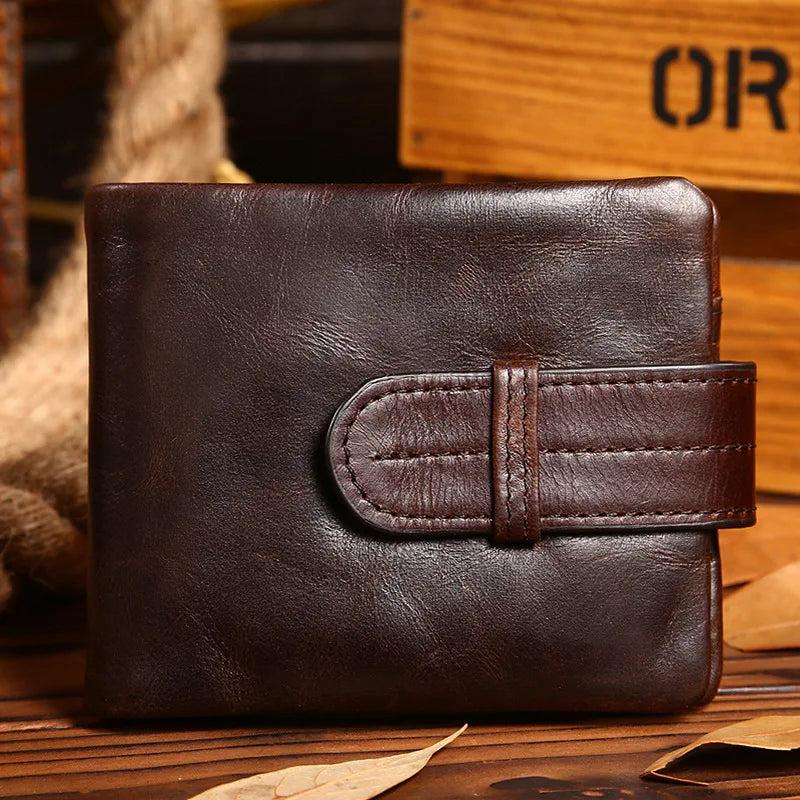 Brown Oil Wax Men Clutch Coin Bifold Purse Wallet for Male
