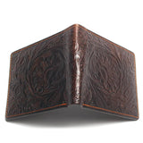 Vintage Cowhide Flower Wallet Men Leather Money Bag