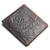 Vintage Cowhide Flower Wallet Men Leather Money Bag