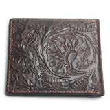 Vintage Cowhide Flower Wallet Men Leather Money Bag