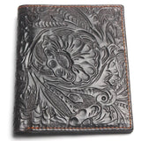 Vintage Cowhide Flower Wallet Men Leather Money Bag