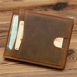 Genuine Leather Men Bifold Wallet Crazy Horse