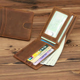 Genuine Leather Men Bifold Wallet Crazy Horse
