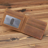 Genuine Leather Men Bifold Wallet Crazy Horse