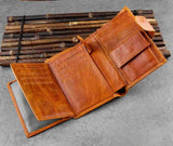 Real Leather Short Hasp Wallet Men Brown