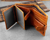 Real Leather Short Hasp Wallet Men Brown