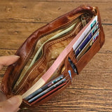 Vintage Multi-card Soft Bag Top Layer Cowhide Wallet with Zipper Bifold Purses