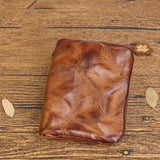 Vintage Multi-card Soft Bag Top Layer Cowhide Wallet with Zipper Bifold Purses