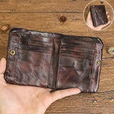 Vintage Multi-card Soft Bag Top Layer Cowhide Wallet with Zipper Bifold Purses
