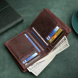 Men's RFID Blocking Leather Wallet Bifold Slim Short Vintage Purse Money