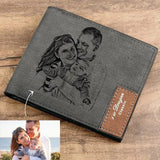 Men's Engraving Photo Wallet Vintage Short Wallet Personalized Gift