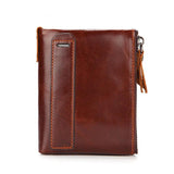 Men's Leather Wallet Double Zipper Coin Purse Short Oil Wax Leather Wallet