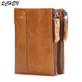 Men's Leather Wallet Double Zipper Coin Purse Short Oil Wax Leather Wallet