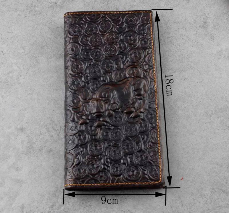 3D COW Print Cowhide Leather Men's Wallet Vintage Purse Long Wallet