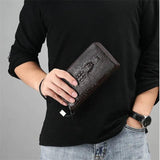 Men's Crocodile Pattern Long Wallet with Mobile Phone Bag