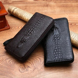 Men's Crocodile Pattern Long Wallet with Mobile Phone Bag