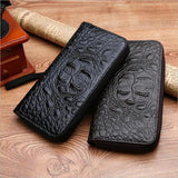 Men's Crocodile Pattern Long Wallet with Mobile Phone Bag