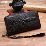 Men's Crocodile Pattern Long Wallet with Mobile Phone Bag