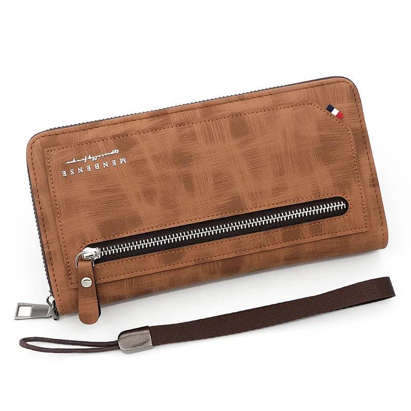 Men's Leather Zipper Long Wallet Large Capacity Handbag