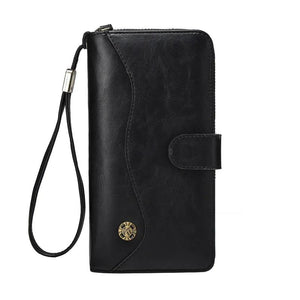 Men's Leather Zipper Clutch Purse Hand Strap Business Purses