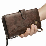 Men's Leather Zipper Clutch Purse Hand Strap Business Purses