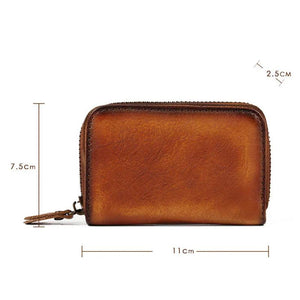 EUMOAN Leather Zippered Small Carabiner Head Layer Cowhide Mini