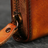 EUMOAN Leather Zippered Small Carabiner Head Layer Cowhide Mini