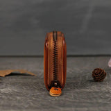 EUMOAN Leather Zippered Small Carabiner Head Layer Cowhide Mini