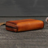 EUMOAN Leather Zippered Small Carabiner Head Layer Cowhide Mini