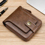 Vintage Small Men Wallet Pu Leather Short Purse Men Hasp Zipper Clutch Solid