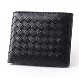 Men Wallets Knitting Cow Leather Short Clip Woven Wallet Business Male