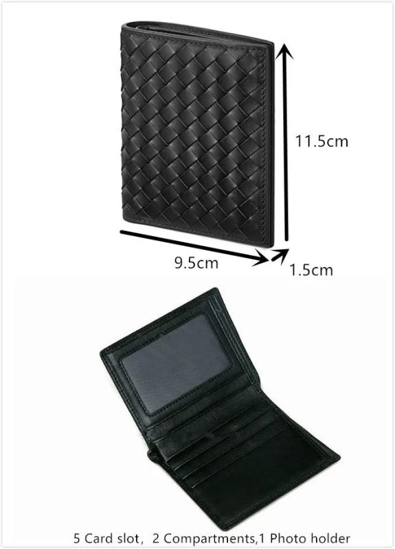Men Wallets Knitting Cow Leather Short Clip Woven Wallet Business Male
