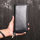 Cowhide Man Clutch Bag Soft Leather Long Wallet 6.5 Inch Mobile P