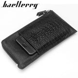 Men's Crocodile Pattern Zipper Long Wallet Cowhide Clutch