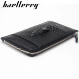 Men's Crocodile Pattern Zipper Long Wallet Cowhide Clutch