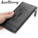 Men's Crocodile Pattern Zipper Long Wallet Cowhide Clutch