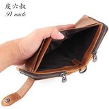 Men Short Wallets Trifold Zipper Coins Pocket Cowhide Leather Thin Wallet