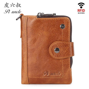 Men Short Wallets Trifold Zipper Coins Pocket Cowhide Leather Thin Wallet