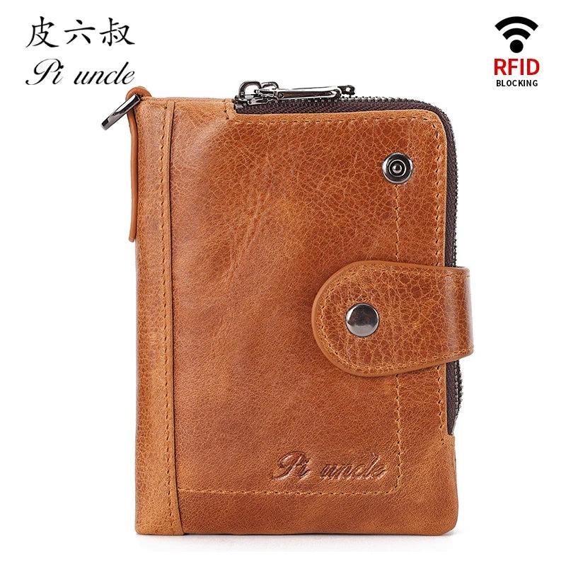 Men Short Wallets Trifold Zipper Coins Pocket Cowhide Leather Thin Wallet