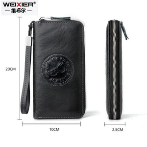 WEIXIER RFID Blocking Leather Wallet Men's Vintage Long Business Purse